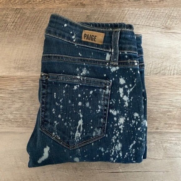 Paige Edgemont Acid Paint Splatter Moto Zip Distressed Skinny Jeans 25 Low Rise - Picture 4 of 11